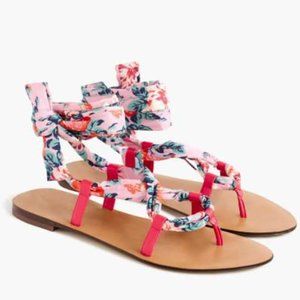 NEW WOMEN'S J CREW WRAP AROUND LACE-UP SANDALS IN LIBERTY FLORAL PRINT PINK SHOE